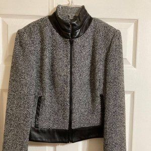 NWT ALBERTO MAKALI Tweed Blazer with leather accents-Size 10